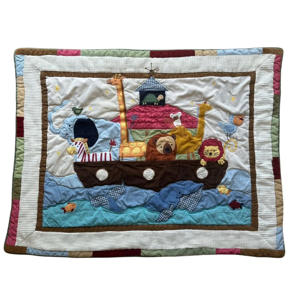Noah’s Ark 33” x 44” Animal Appliqué Quilt Blanket – Colorful & Textured